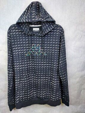 Kappa "Move" Print Hoodie Men's L Metallic Omini Logo Kangaroo Pocket Streetwear